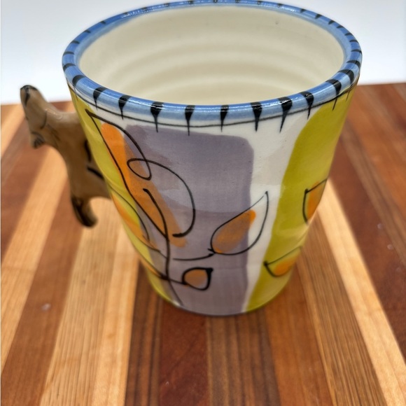 PARKER KUHNS ART POTTERY ECCLETIC COFFEE MUG DOGGIE HANDLE LEAF DESIGN SIGNED - Picture 3 of 9